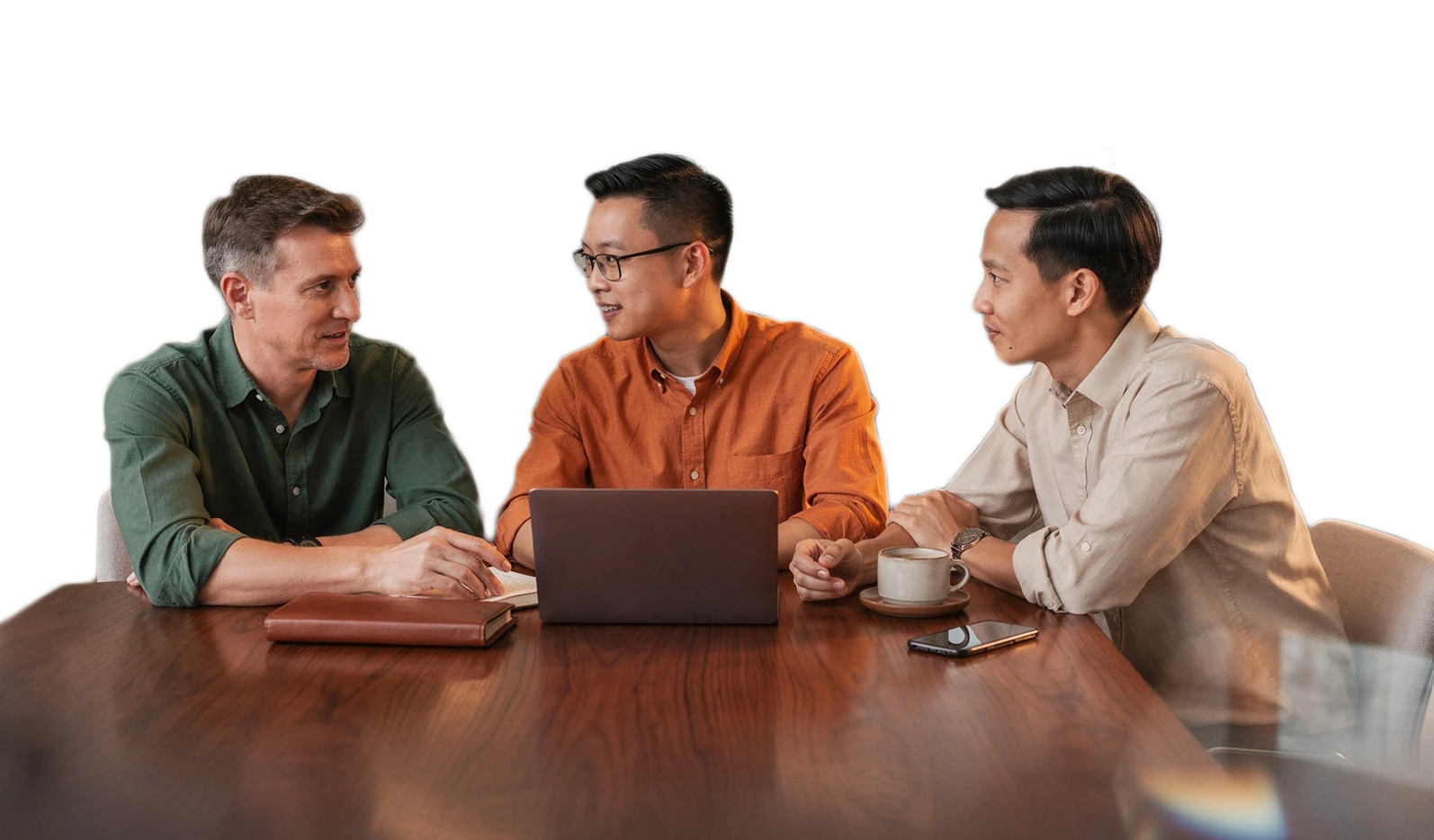 Three colleagues collaborating on AI strategy